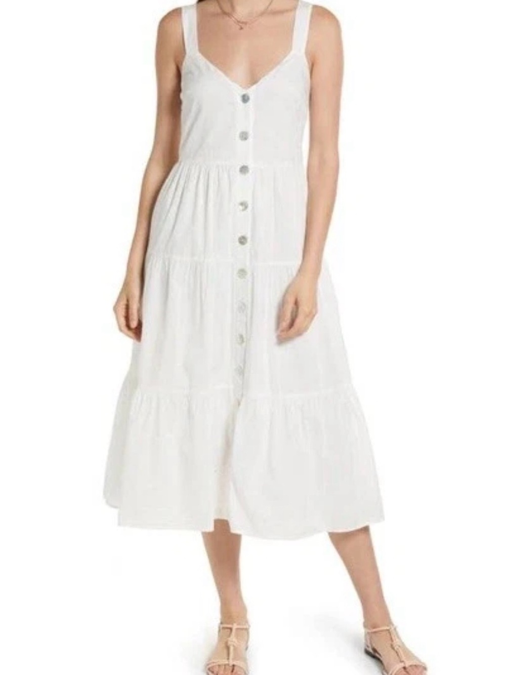 Rails White Tiered Button-Front Midi Dress